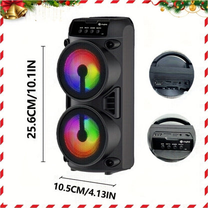Portable Bluetooth Speaker 10-Inch Model with Dual 4-Inch Drivers, RGB Lights and FM Radio