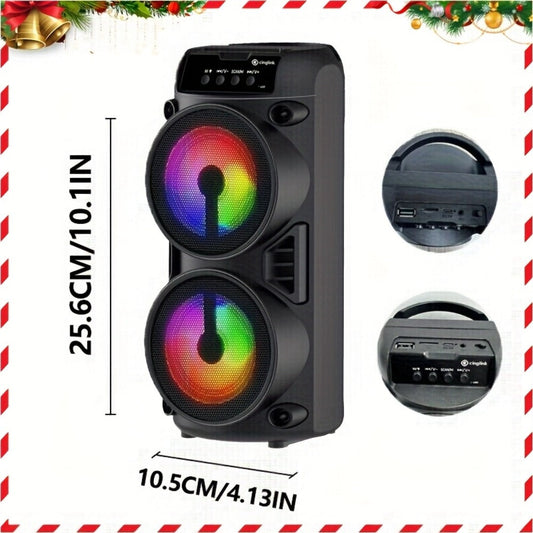 Portable Bluetooth Speaker 10-Inch Model with Dual 4-Inch Drivers, RGB Lights and FM Radio