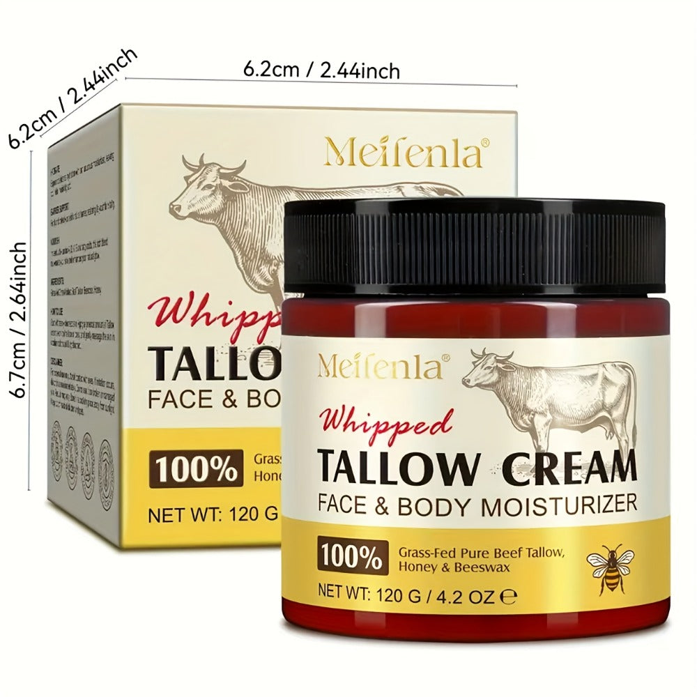 Whipped Tallow Cream 120g Grass-Fed Beef Tallow Honey Beeswax Face Body Hand Cream All Skin for Entryways, Bedrooms and Living Spaces