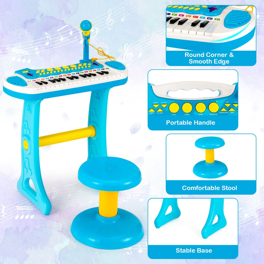 Kids Piano Keyboard 31-Key with Microphone & Stool, 22 Demos 8 Tones 7 Rhythms Flashing Lights