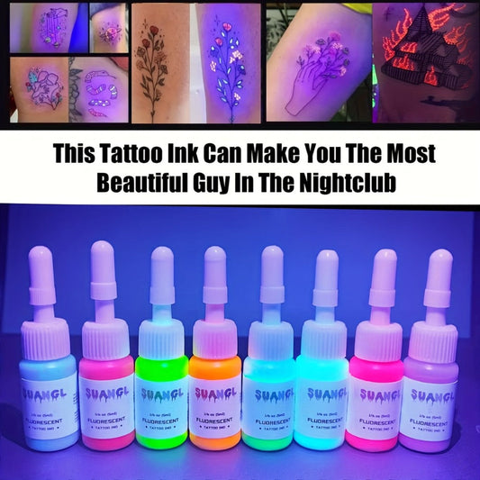 Tattoo Ink UV Fluorescent Set with 5ml Bottles in 5-, 8-, 11- or 15-Color Bottle Options with Item-Specific Color, Capacity and Bottle