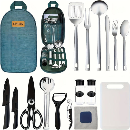 Camping Cookware Set Outdoor Kitchen Cooking Kit – Essential Camp Gear for Barbecue, Meal Prep & Outdoor Cooking at Campsites & Parks