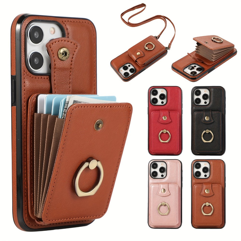 Phone Case Wallet with 2-3 Card Holder and Fold-Out Kickstand for Selected iPhone 12-16 Model Options