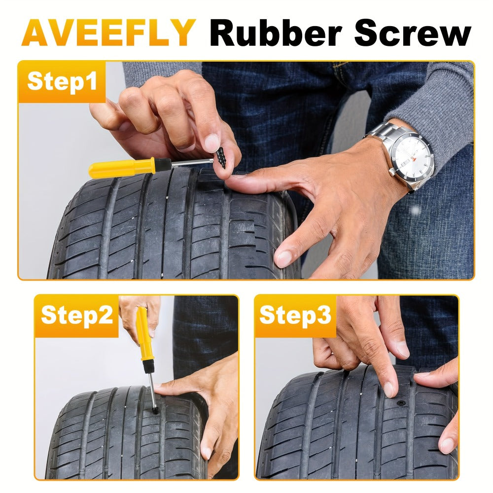 Tire Repair Nails Kit Rubber Screws – Self-Service Vacuum Tire Puncture Repair Set for Car Motorcycle ATV Truck Trailer
