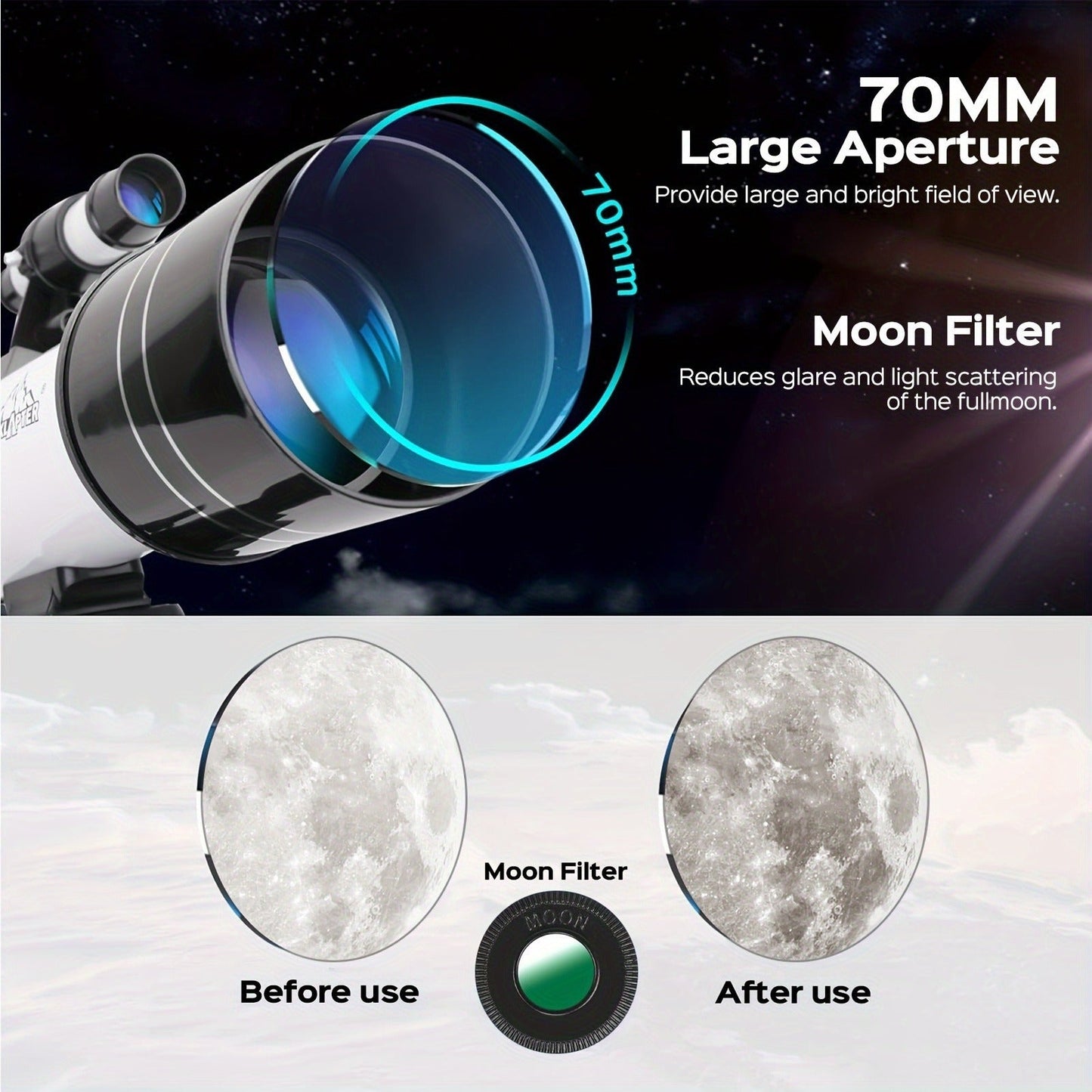 70 mm Refractor Telescope Kit with Five Color Labels, Tripod, Phone Holder and Two Eyepieces
