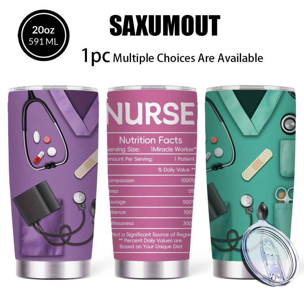 20oz Nurse Medical-Kit Graphic Tumbler with Clear Lid, Metal Straw and Rose Red, Green or Purple Colors
