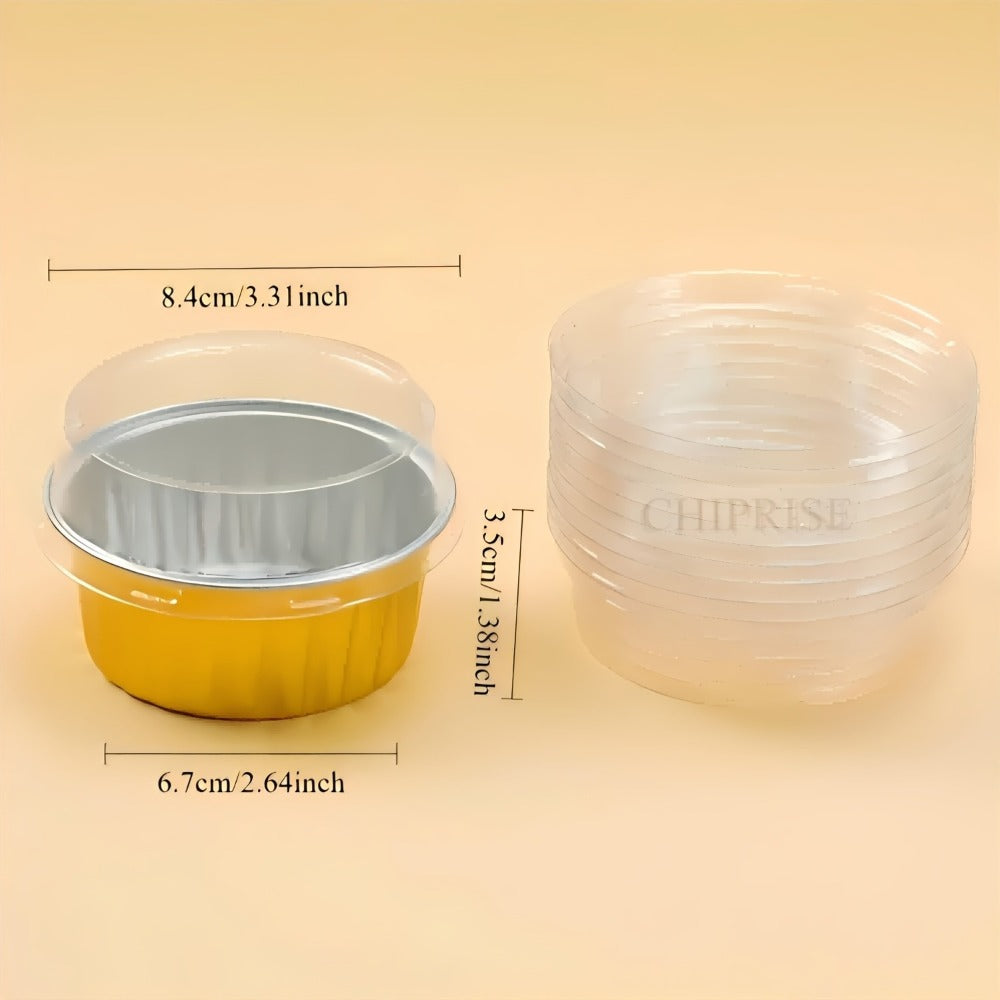 Aluminum Foil Baking Cups with Lids, Disposable Cupcake Molds with Spoons, Foil Dessert Cups for Pudding Muffins Mousse