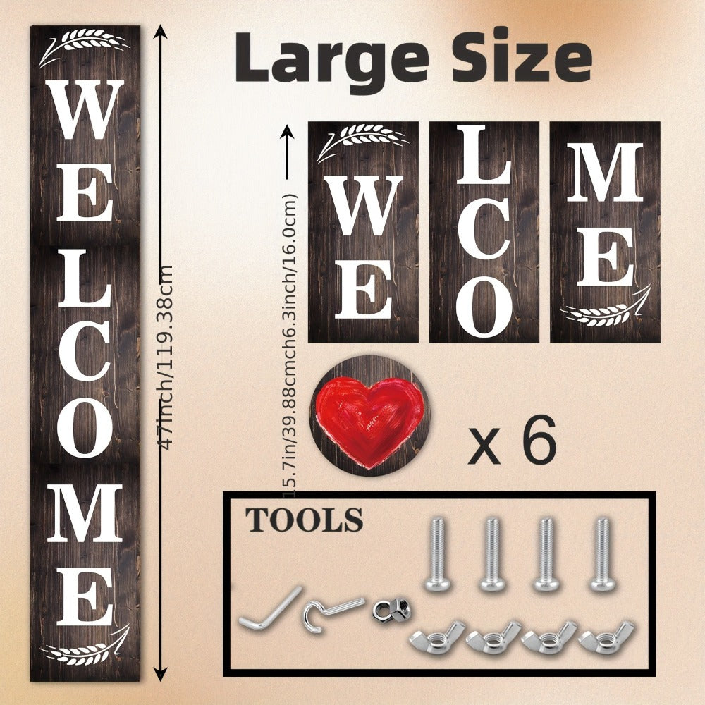 Porch Sign with 12 Interchangeable Seasonal Icons 47 Inch Tall – Welcome Sign for Front Door, Wind Resistant Leaner Board for Patio Yard