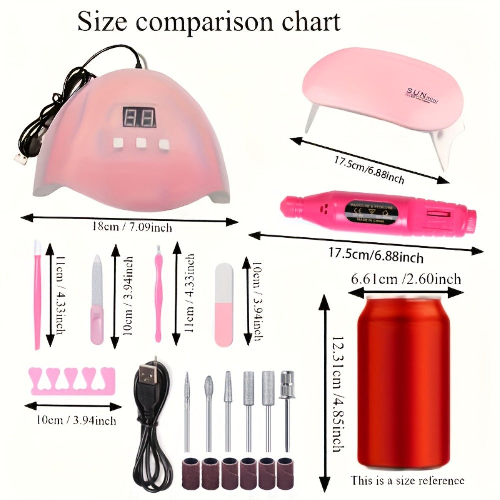 Gel Nail Manicure Kit 7-in-1 with LED Lamp – Stainless Steel Nail Art Tool Set, Cuticle Remover, Nail File, Polisher & Finger Separator