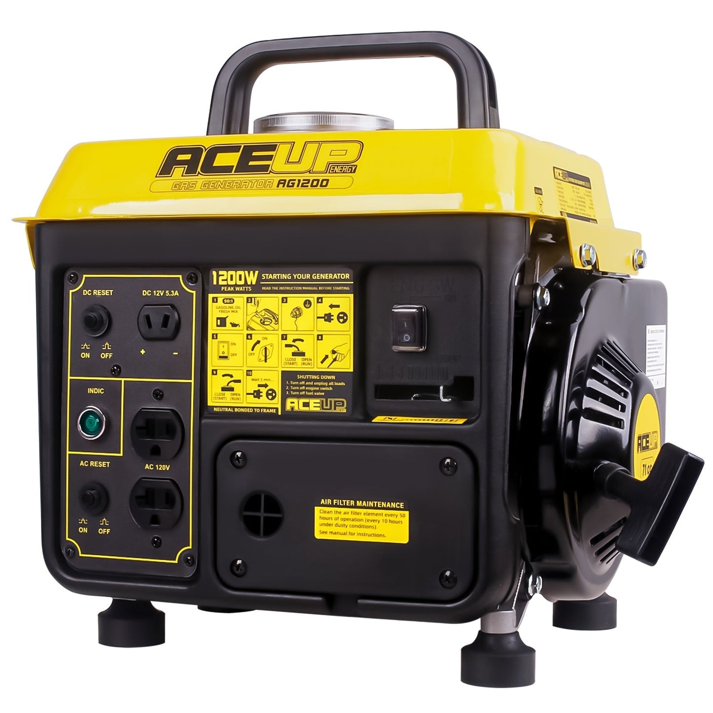 Portable Gas Generator 1200W Peak 900W Rated, 71cc 2-Cycle Engine Recoil Start AC DC Outlets