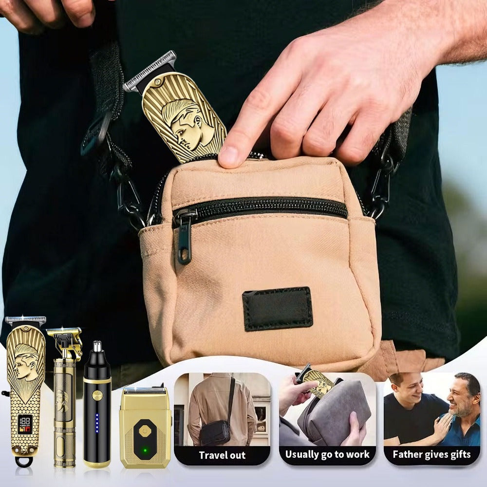Men's Grooming Set 2 or 4 Piece - Cordless Electric Hair Clipper, T-Shaped Beard Trimmer, Nose Hair Trimmer & Electric Shaver