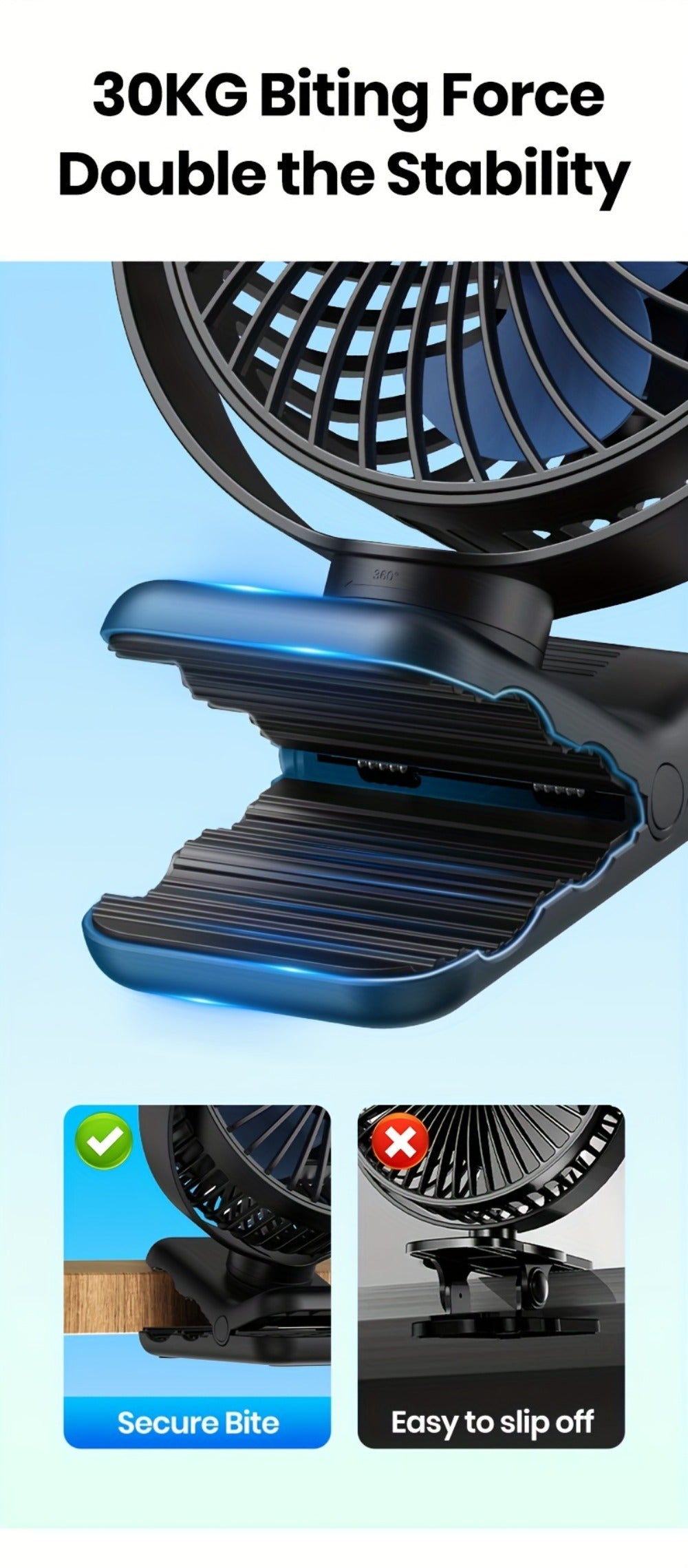 Clip on Fan USB Desk Fan, Brushless Motor Whisper Quiet Portable Mini Fan with Strong Clamp
