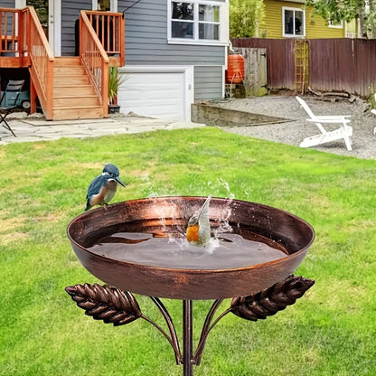 Garden Bird Station Options with 87.99-Inch Four-Hook Pole, Round Feeder or Leaf-Accent Bath
