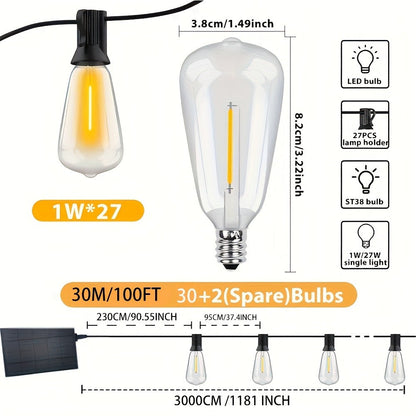 Solar String Lights in 39, 50, 72, 100 or 105-Foot Options with Spherical Bulbs, Warm or Cool White and Remote Control