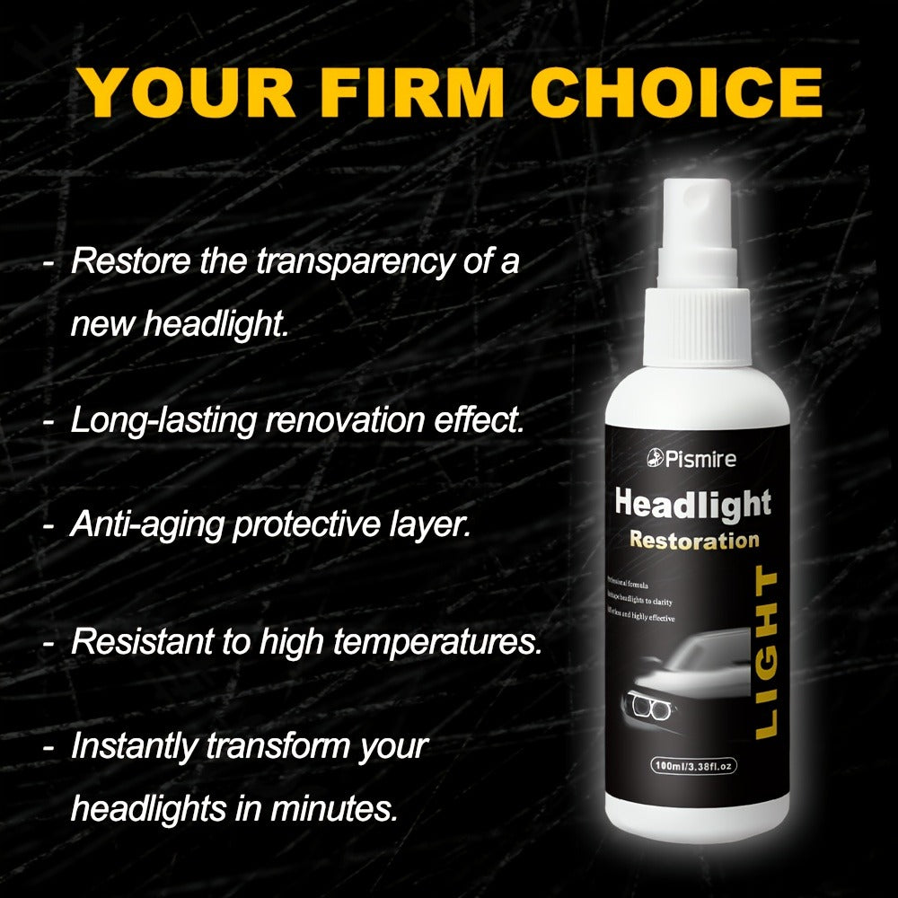 Headlight Restoration Kit Ceramic Coating Spray 100ml No Sanding No Polishing Required Quick Restore Yellowed Foggy Car Headlights DIY