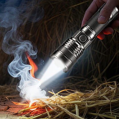 Survival Flashlight with Fire Starter – 3000 Lumen Rechargeable Aluminum Torch, Fresnel Lens Igniter, Zoomable LED