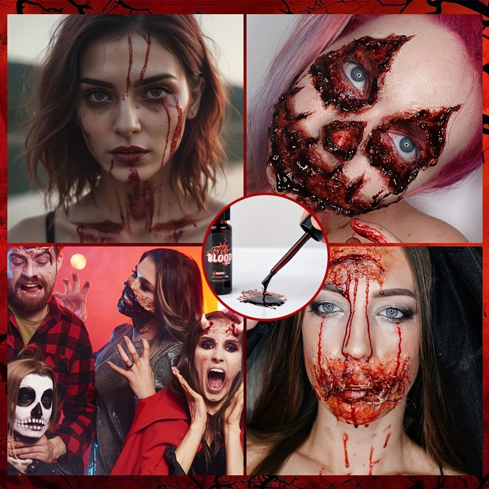 Fake Blood Makeup Kit 3pcs SFX Paste with Brush – Realistic Fresh Dark & Old Blood Special Effects Makeup for Halloween Zombie Vampire