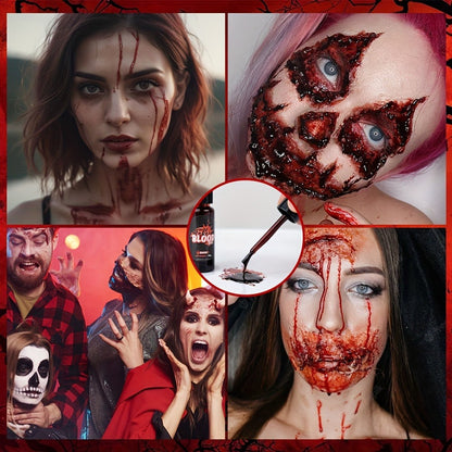 Fake Blood Makeup Kit 3pcs SFX Paste with Brush – Realistic Fresh Dark & Old Blood Special Effects Makeup for Halloween Zombie Vampire