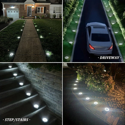 Solar Ground Lights 8 Pack 8-LED - Ultra Bright Semi-Recessed Outdoor Floor Lights for Garden Pathway Driveway Deck Staircase Pool