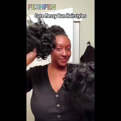 Drawstring Messy Bun Hair Extension 80g Curly Ponytail Voluminous Loose Bun Hairpiece for Women Thinning Hair Natural Look Black Brown