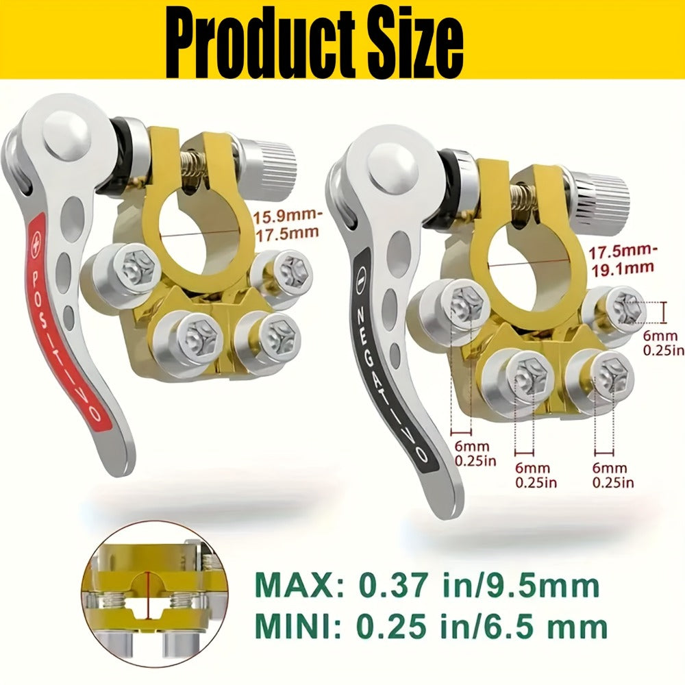 Car Battery Terminal Quick Disconnect Connector 4-Way Brass – 3 Pairs Positive Negative Crimp Clip, Corrosion-Resistant for Automobile Truck