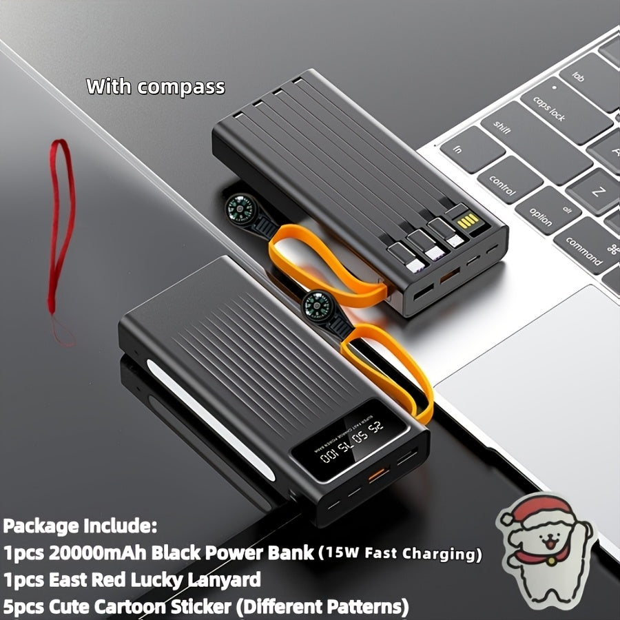 Power Bank for Camping, 10000-30000mAh with 15W Charging, Four-in-One Cable and Four-Mode Camping Light