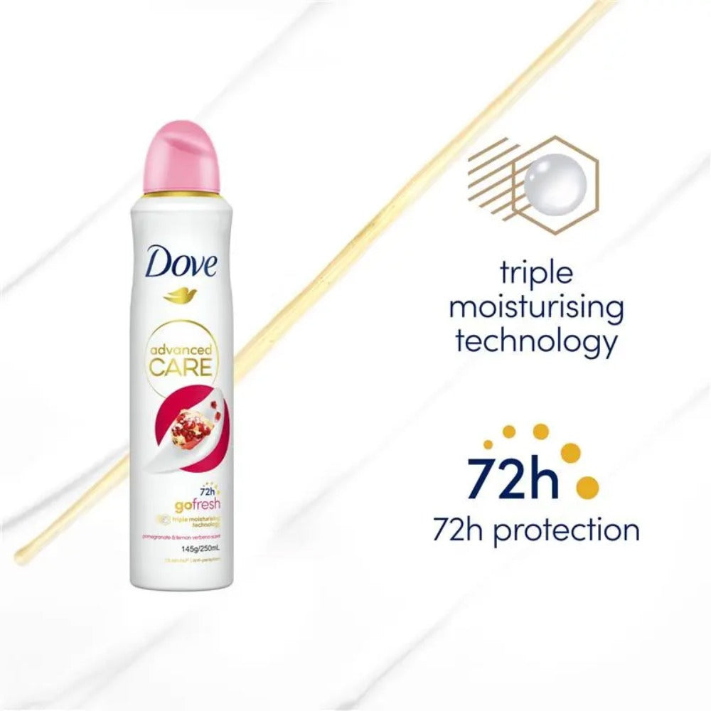 Pomegranate & Lemon Verbena Body Spray for Women Dove Go Fresh 150ml Long Lasting Freshness Quick Dry Invisible No White Marks Non-Sticky