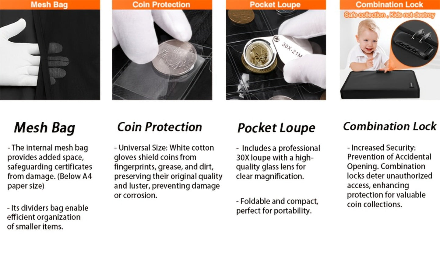 300-Pocket Coin Collection Book with Lock – Fireproof Holder, 72 Currency Sleeves, Coin Organizer Album for Pennies