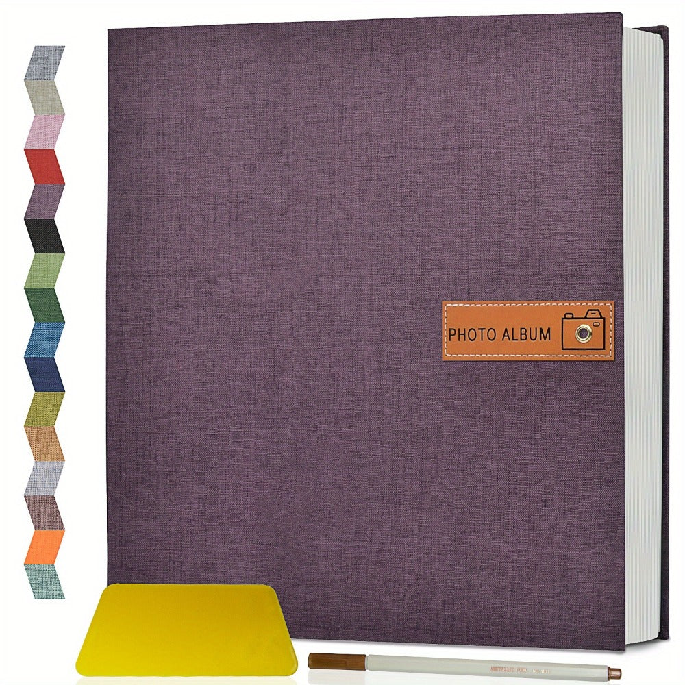 Self Adhesive Photo Album Scrapbook – Large Linen Cover Memory Book for 4x6 5x7 8x10 Photos, DIY Picture Book with Metal Pen, Gift for Mom