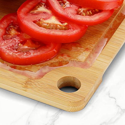 Cutting Board Three-Piece Bamboo Set with Juice Grooves, Carry Handles and Three Nested Sizes