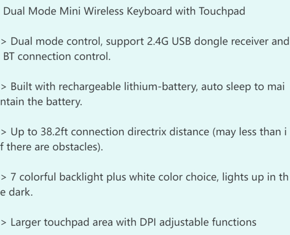 Wireless Mini Keyboard with Large Touchpad & 7-Color Backlight, Bluetooth & 2.4G Dual Mode Handheld Keyboard Remote Control