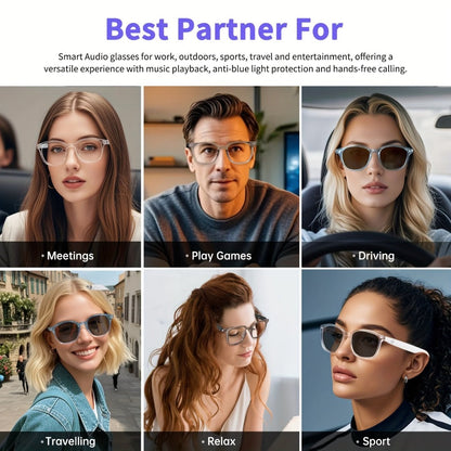 Smart Glasses Photochromic Bluetooth Audio Eyewear with Magnetic Charging and Four Frame Color Options