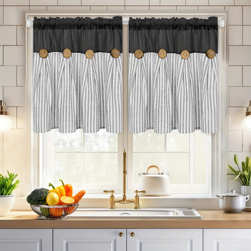 Semi Sheer Curtains Bohemian Linen Cotton Patchwork Grommet Top Window Drapes for Bedroom Living Room Kitchen Bathroom Cafe