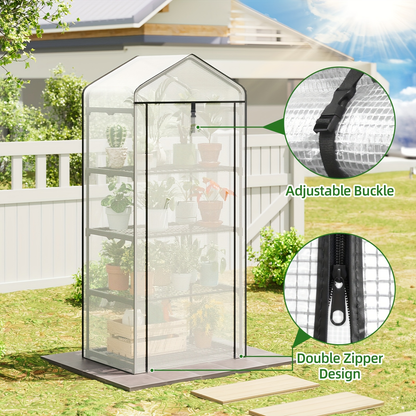 Garden Greenhouse Shelves 3/4-Layer Iron Frame with Durable PE Cover, Portable Indoor Outdoor Plant Greenhouse for Seedlings