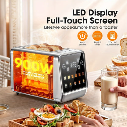 900W Two-Slice Touchscreen Toaster with Five Bread Modes, Six Shade Settings, Memory and Stainless Finish