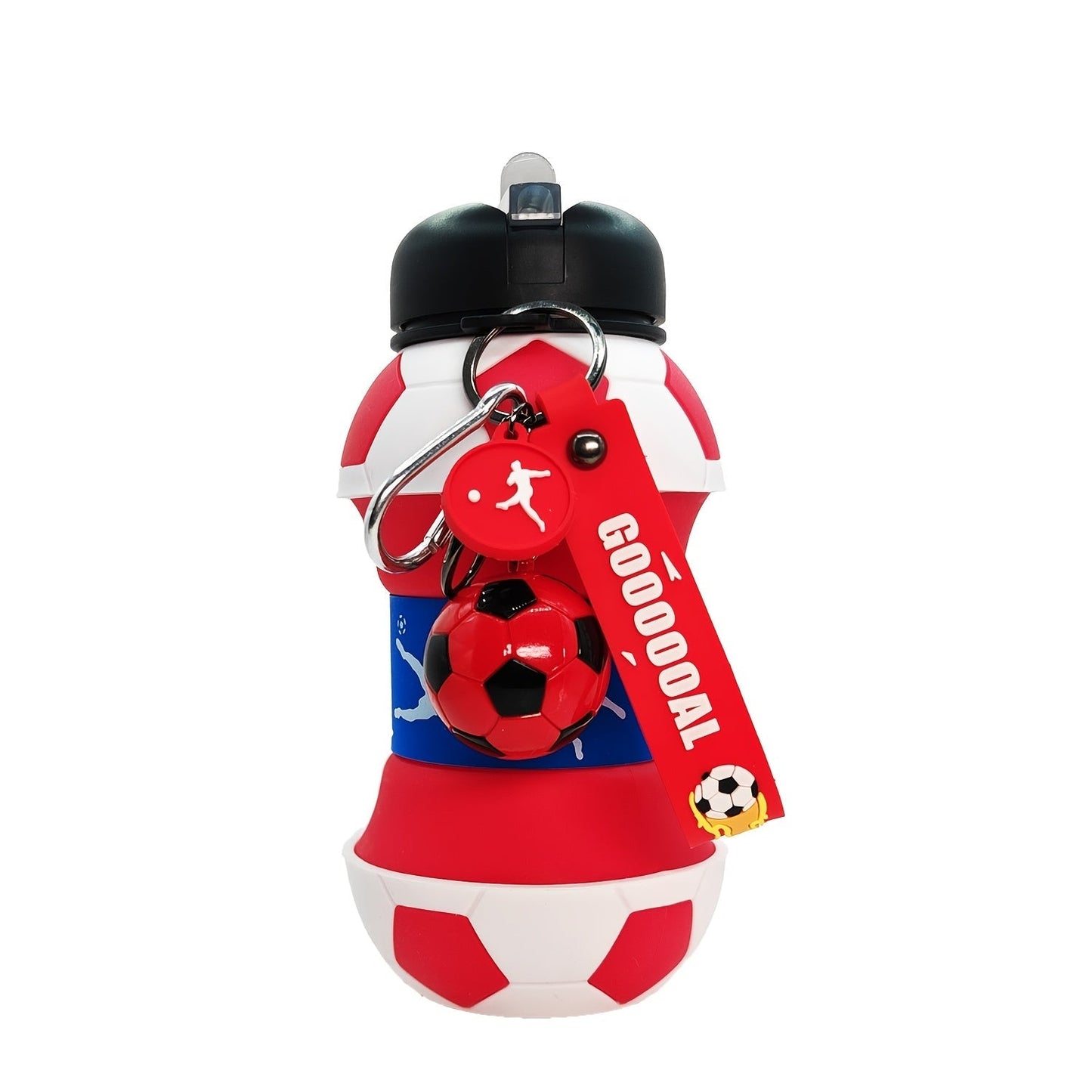 Soccer-Ball-Shaped Water Bottle with Black-and-Green Body, Flip Spout, Carry Strap and 550 ml Source Size