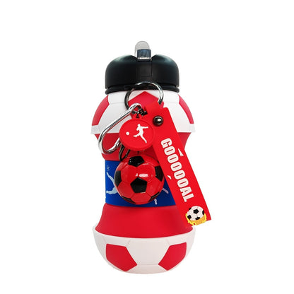 Soccer-Ball-Shaped Water Bottle with Black-and-Green Body, Flip Spout, Carry Strap and 550 ml Source Size