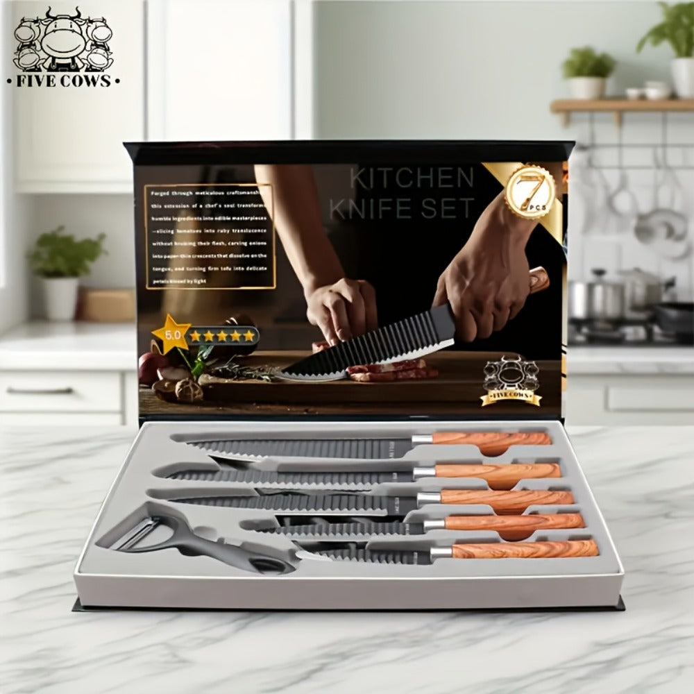 Kitchen Knife Set High Carbon Steel Hand Forged Chef Knives with Case Non-Stick Black Blade for Home Cooking, Dining and Outdoor Meals