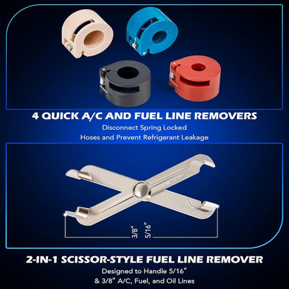 Fuel Line Disconnect Tool Set – 26pc Master Quick Disconnect Kit with AC & Transmission Disconnect Pliers for Fuel Line Removal