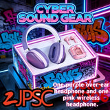 2-piece new tech headphone set: 1 fan wireless headphone + 1 purple over-ear headphone
