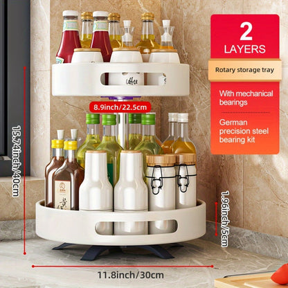 Rotating Spice Rack Double Layer Stainless Steel Countertop Corner Seasoning Storage for Laundry Rooms, Closets and Home Organization