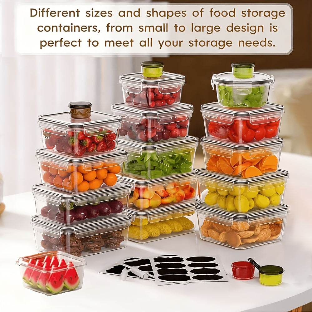 Food Storage Containers with Lids, Set with 12, 20 or 24 Clear Boxes, Locking Lids and Microwave, Dishwasher and Freezer Use