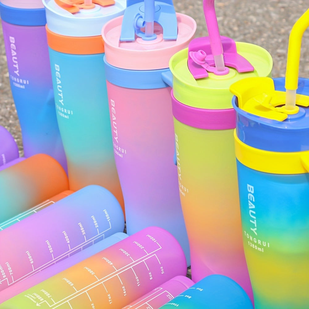 Tumbler Set 3pcs Gradient Color Frosted Plastic Water Cup with Straw Double Drinking Large for Entryways, Bedrooms and Living Spaces