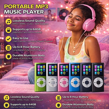 Portable MP3 and MP4 Player with 128GB Card Support, 1.8-Inch Screen and Five Color Options