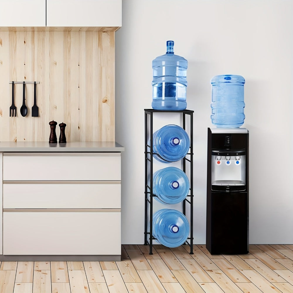 5-Gallon Water Jug Holder 3-Tier, Water Bottle Rack Organizer with Top Shelf & Adjustable Legs for Kitchen
