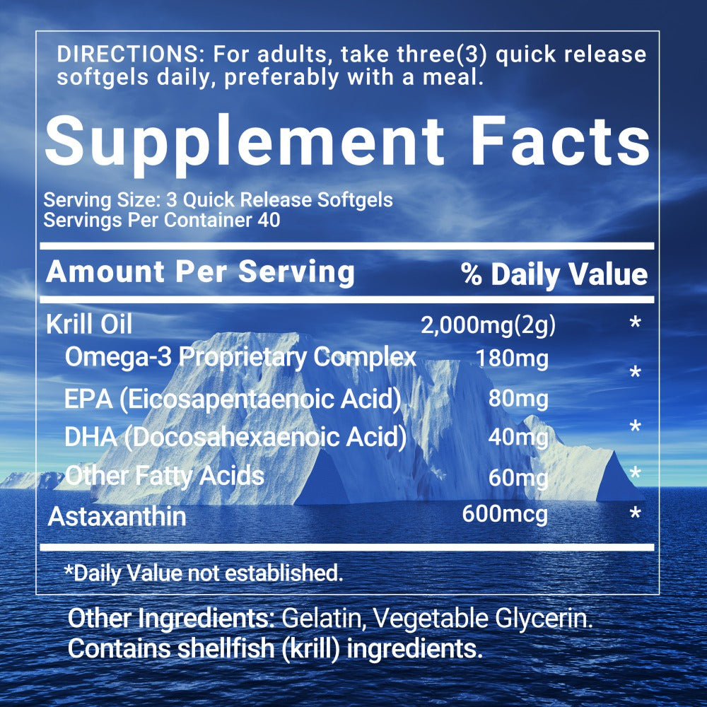 Antarctic Krill Oil 2000mg Softgels 120 Count with Astaxanthin EPA & DHA for Bath Time, Home Spa and Personal Care
