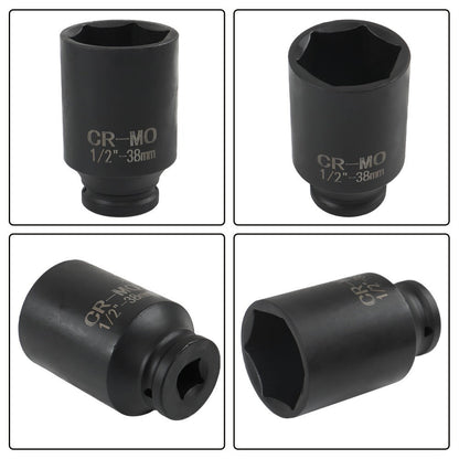Deep Impact Socket Set 9pcs 29-38mm – 1/2" Drive Metric Axle Hub Nut Sockets for Installation & Removal, Heavy-Duty Plastic Construction