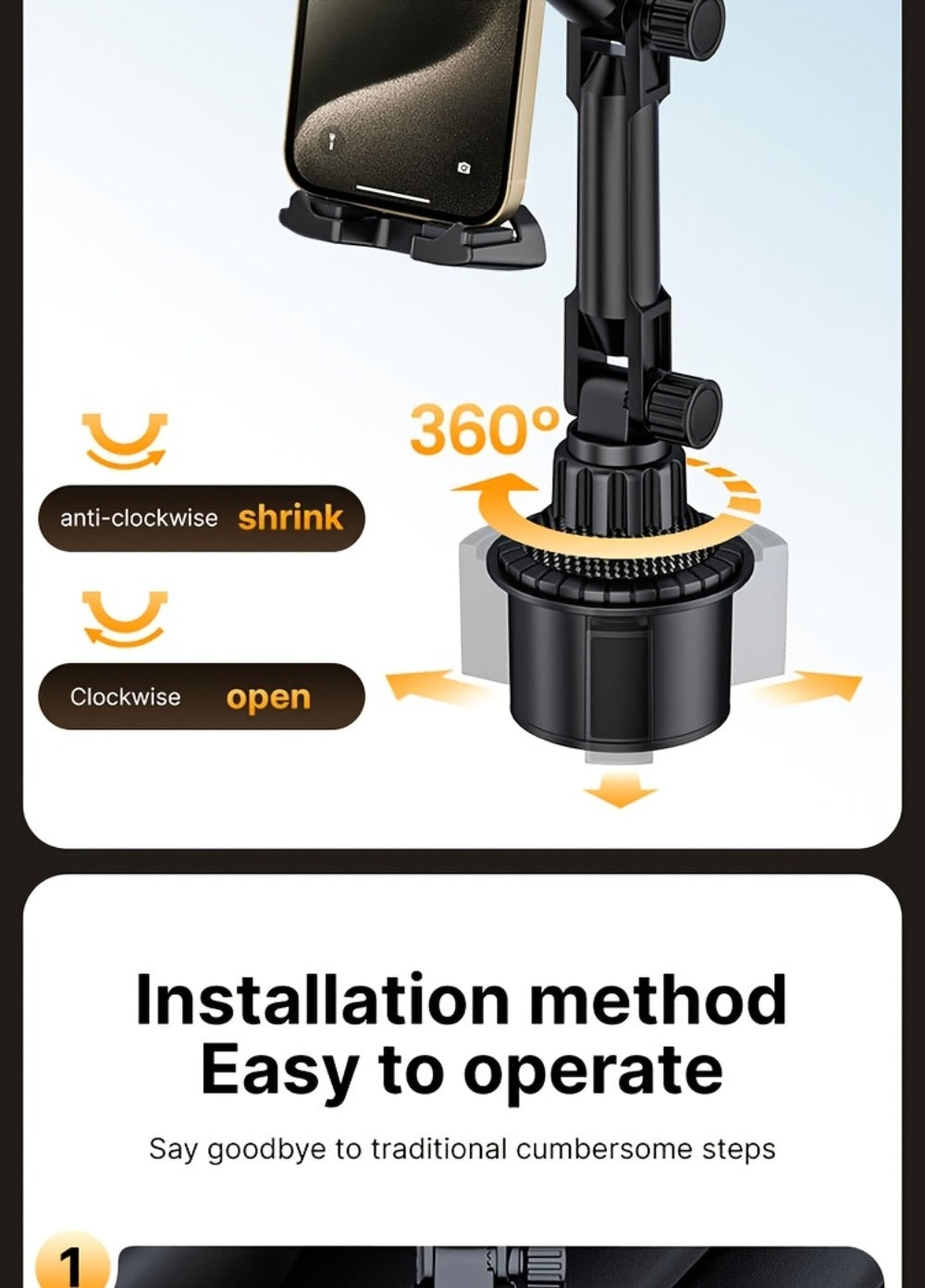 TP08 Cup-Base Car Phone Mount with Expanding Lower Base and Adjustable Clamp for 4–13-Inch Devices