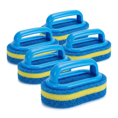 Natural Sponge Cleaning Brushes Set of 5 – Thickened Ergonomic Handle, Quick-Drying, Pill-Free, Multi-Surface Kitchen Bathroom Dishware Pool