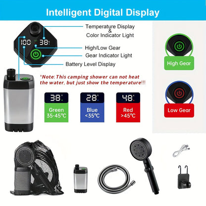 Portable Pet Shower Head with Temperature Display – 6000mAh Rechargeable Battery, 6 Spray Modes & 120-Min Runtime | Cordless Dog Bathing